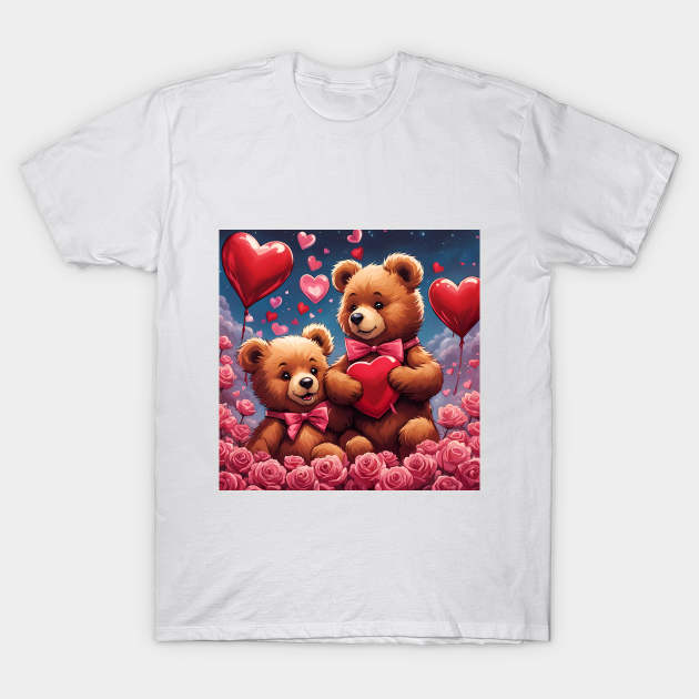 Teddy celebrating Valentines day, randome floating love hearts T-Shirt by Colin-Bentham